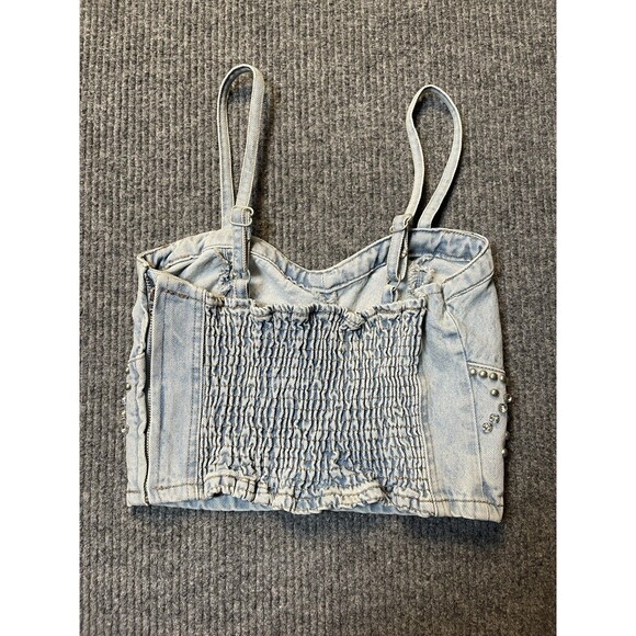 BLANKNYC Women's Medium Light Wash Denim Starstruck Embellished Crop Top NEW - Picture 9 of 10